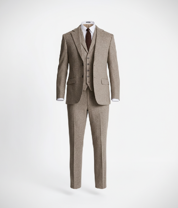 Suit Heritage Men's Donegal Cream Regular Fit 3 Piece Suit
