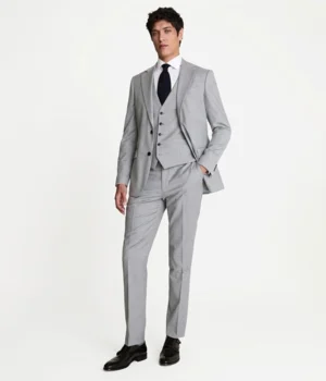 Suit Heritage Men's Grey Solid Regular Fit 3 Piece Suit Front