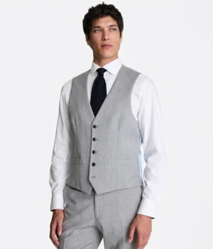 Suit Heritage Men's Grey Solid Regular Fit 3 Piece Suit Vest