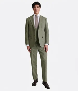 Suit Heritage Men’s Herringbone Olive Slim Fit 3 Piece Suit Front