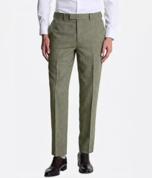 Suit Heritage Men’s Herringbone Olive Slim Fit 3 Piece Suit Pant