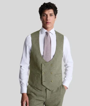 Suit Heritage Men’s Herringbone Olive Slim Fit 3 Piece Suit Vest