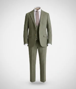 Suit Heritage Men’s Herringbone Olive Slim Fit 3 Piece Suits