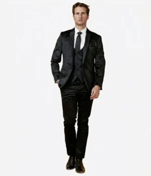 Suit Heritage Men’s Jacquard Black Regular Fit 3 Piece Suits Front