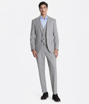 Suit Heritage Men's Light Grey Solid Relaxed Fit 3 Piece Suits Front