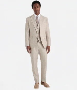 Suit Heritage Men's Linen Cream Regular Fit 3 Piece Suit Front