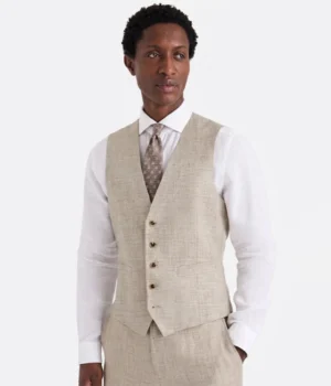 Suit Heritage Men's Linen Cream Regular Fit 3 Piece Suit Vest