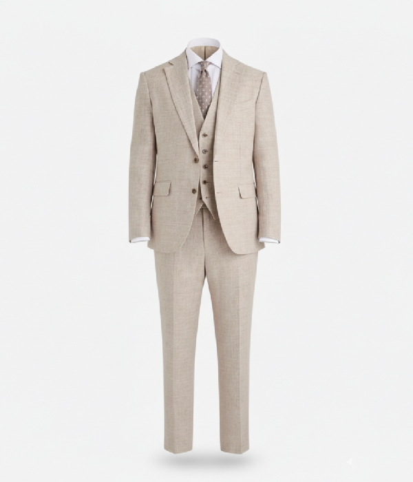 Suit Heritage Men's Linen Cream Regular Fit 3 Piece Suits