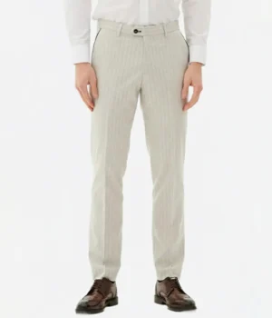 Suit Heritage Men's Pinstriped Off White Regular Fit 3 Piece Suit Pant