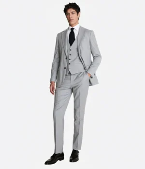 Suit Heritage Men's Plaid Light Grey Regular Fit 3 Piece Suit Front