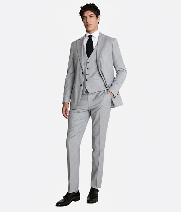 Suit Heritage Men's Plaid Light Grey Regular Fit 3 Piece Suit Front