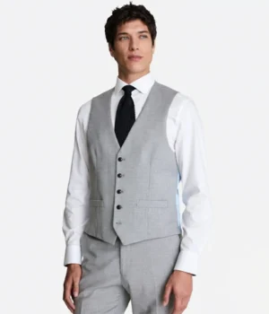 Suit Heritage Men's Plaid Light Grey Regular Fit 3 Piece Suit vest
