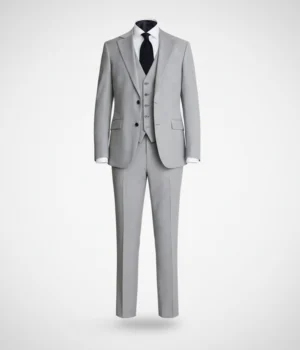 Suit Heritage Men's Plaid Light Grey Regular Fit 3 Piece Suits