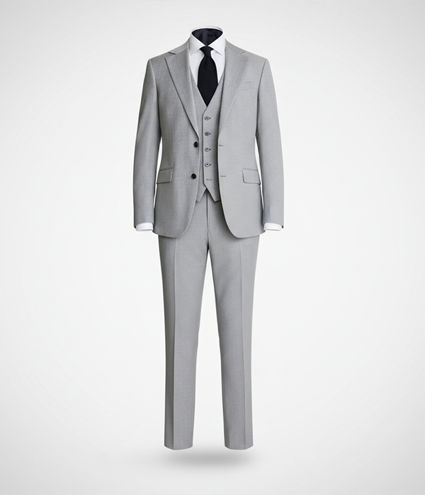 Suit Heritage Men's Plaid Light Grey Regular Fit 3 Piece Suits