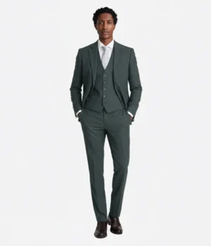 Suit Heritage Men's Puppy Tooth Dark Green Slim Fit 3 Piece Suit Front