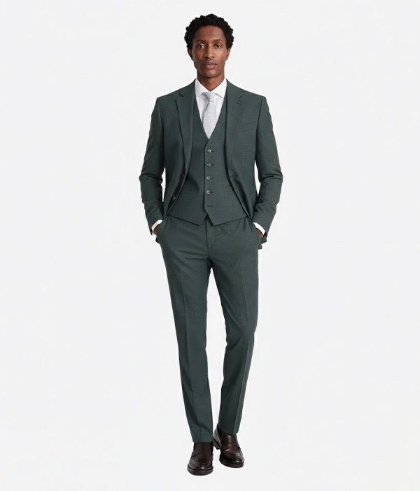 Suit Heritage Men's Puppy Tooth Dark Green Slim Fit 3 Piece Suit Front