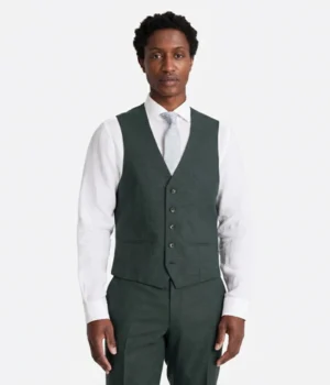 Suit Heritage Men's Puppy Tooth Dark Green Slim Fit 3 Piece Suit Vest