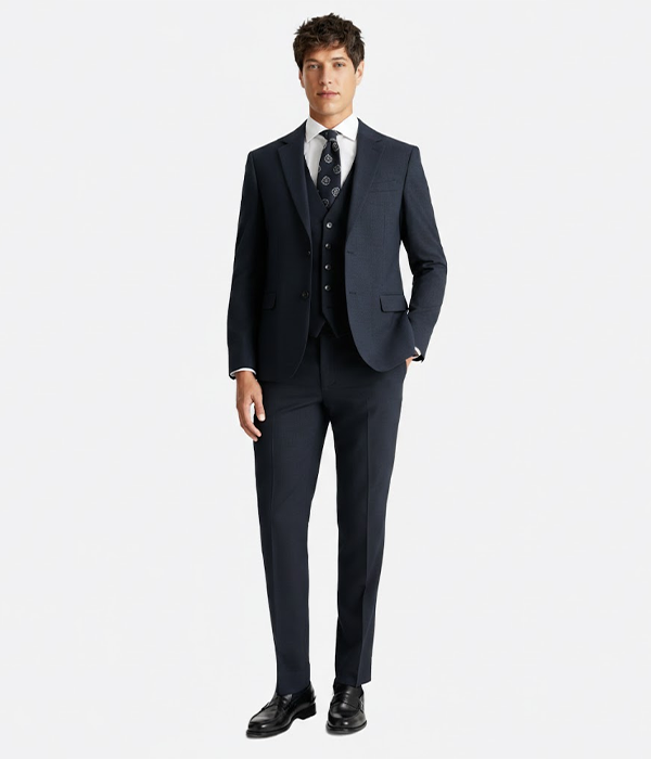 Suit Heritage Men’s Puppytooth Dark Navy Slim Fit 3 Piece Suit Front