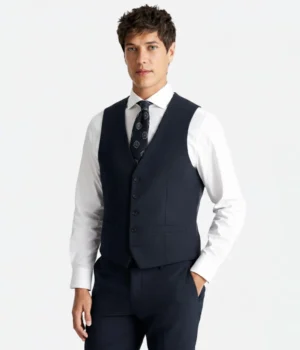 Suit Heritage Men’s Puppytooth Dark Navy Slim Fit 3 Piece Suit Vest