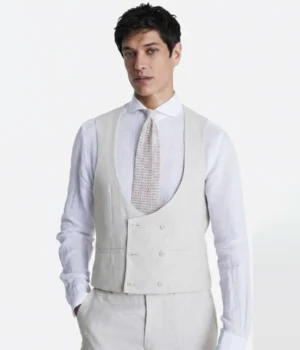 Suit Heritage Men’s Puppytooth Off White Slim Fit 3 Piece Suit vest