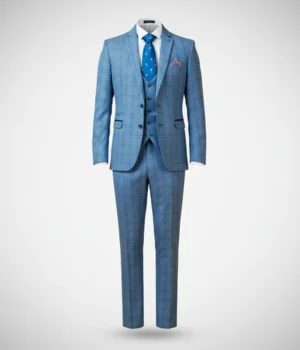 Suit Heritage Men’s Sky Blue Check Relaxed Fit 3 Piece Suit
