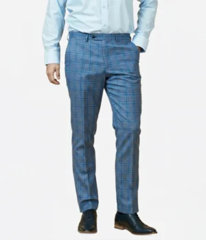 Suit Heritage Men’s Sky Blue Check Relaxed Fit 3 Piece Suit Pant