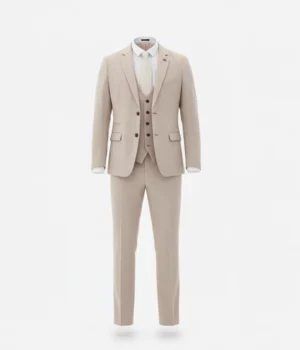 Suit Heritage Men's Solid Beige Regular Fit 3 Piece Suit