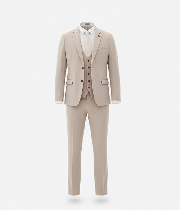Suit Heritage Men's Solid Beige Regular Fit 3 Piece Suit Suit Heritage Men's Solid Beige Regular Fit 3 Piece Suit