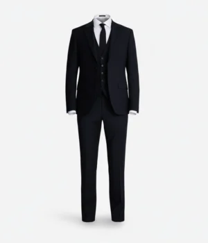 Suit Heritage Men's Solid Black Slim Fit 3 Piece Suit