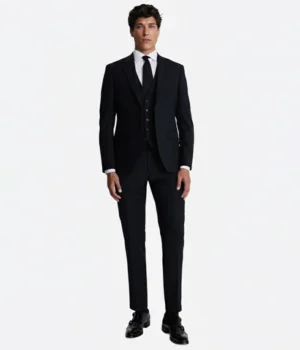 Suit Heritage Men's Solid Black Slim Fit 3 Piece Suit Front