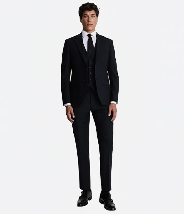 Suit Heritage Men's Solid Black Slim Fit 3 Piece Suit Front