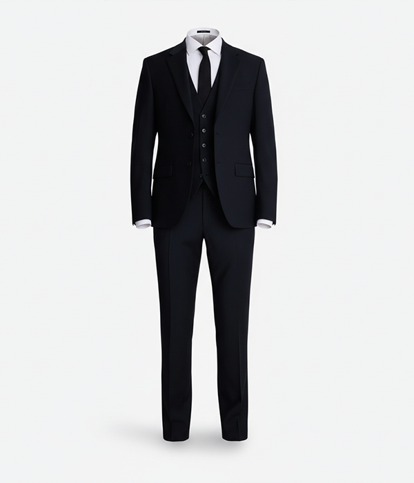 Suit Heritage Men's Solid Black Slim Fit 3 Piece Suit