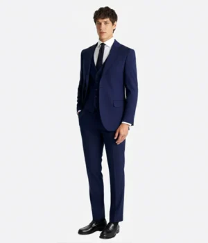 Suit Heritage Men’s Solid Blue Regular Fit 3 Piece Suit Front