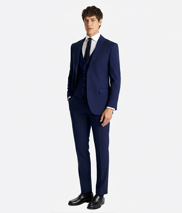 Suit Heritage Men’s Solid Blue Regular Fit 3 Piece Suit Front