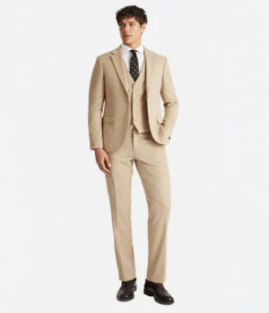 Suit Heritage Men’s Solid Camel Slim Fit 3 Piece Suit Front