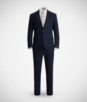 Suits Heritage Men's Dark Navy Plaid Slim Fit 3 Piece Suits