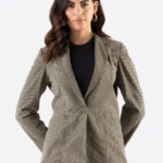 SuitsHeritage Women's Check Beige Tailored Fit Blazer