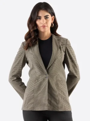 SuitsHeritage Women's Check Beige Tailored Fit Blazer