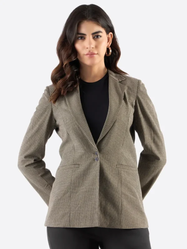 SuitsHeritage Women's Check Beige Tailored Fit Blazer