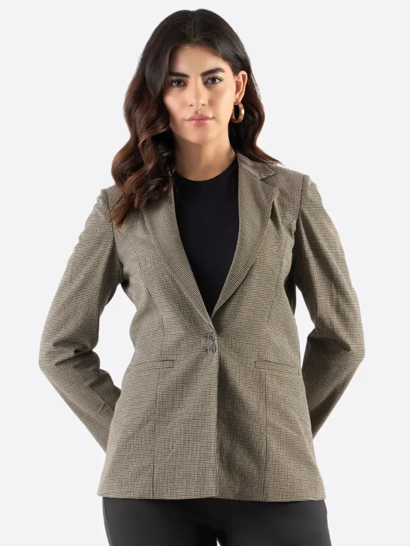 SuitsHeritage Women's Check Beige Tailored Fit Blazer