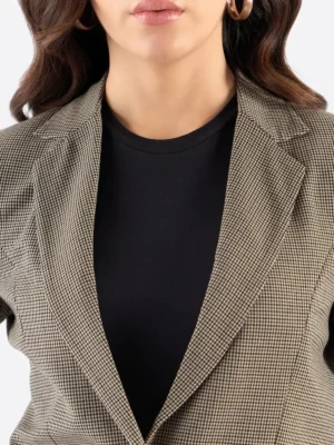 SuitsHeritage Women's Check Beige Tailored Fit Blazer Collar