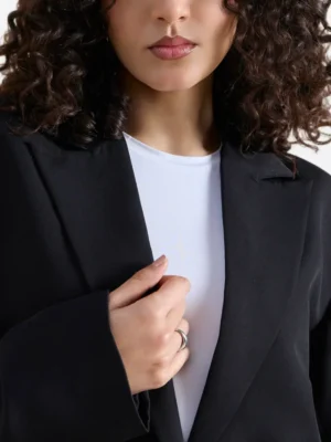 SuitsHeritage Women's Solid Black Oversized Blazer Collar