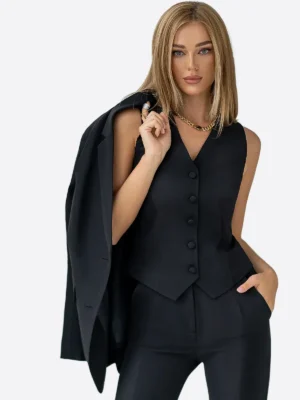 SuitsHeritage Women’s Black Regular Fit 3 Piece Suit Vest