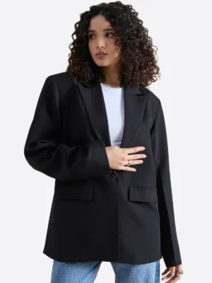 SuitsHeritage Women's Solid Black Oversized Blazer