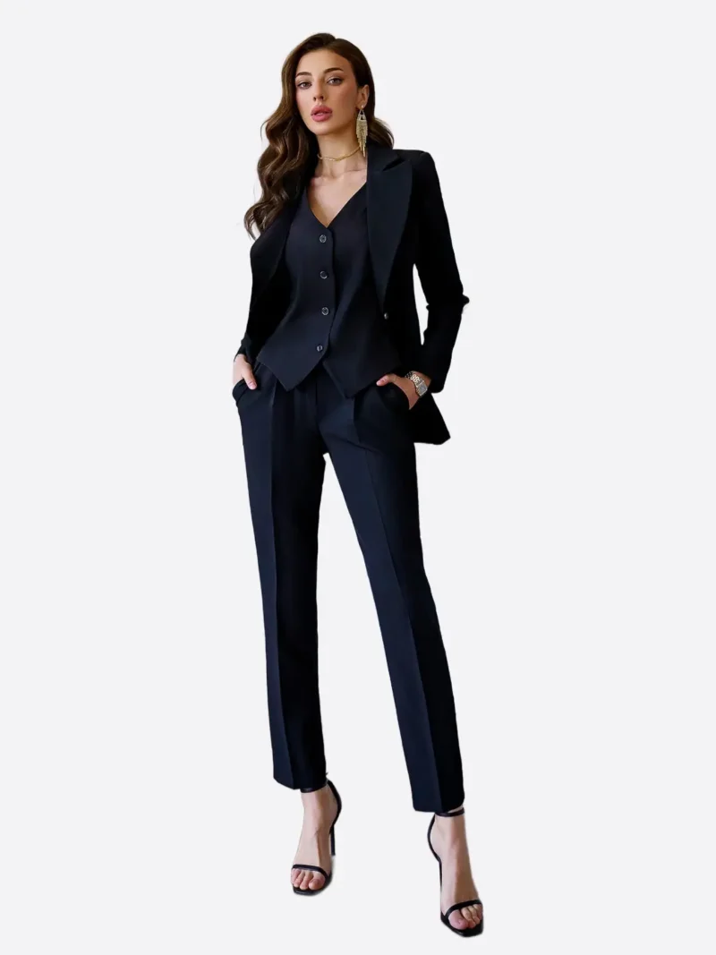 SuitsHeritage Women’s Solid Black Slim Fit 3 Piece Suit