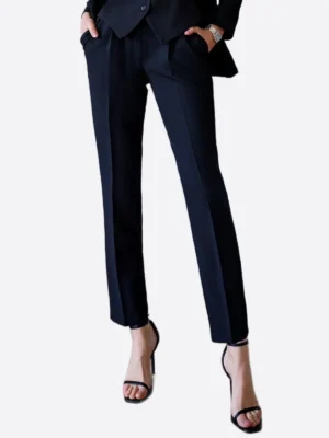 SuitsHeritage Women’s Solid Black Slim Fit 3 Piece Suit Pant