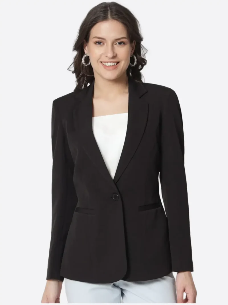 SuitsHeritage Women's Solid Black Slim Fit Blazer