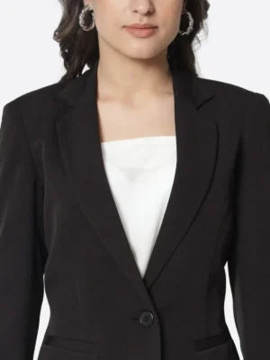 SuitsHeritage Women's Solid Black Slim Fit Blazer Collar
