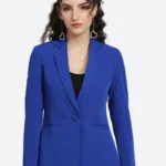 SuitsHeritage Women's Solid Blue Tailored Fit Blazer