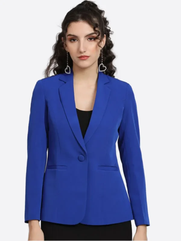 SuitsHeritage Women's Solid Blue Tailored Fit Blazer